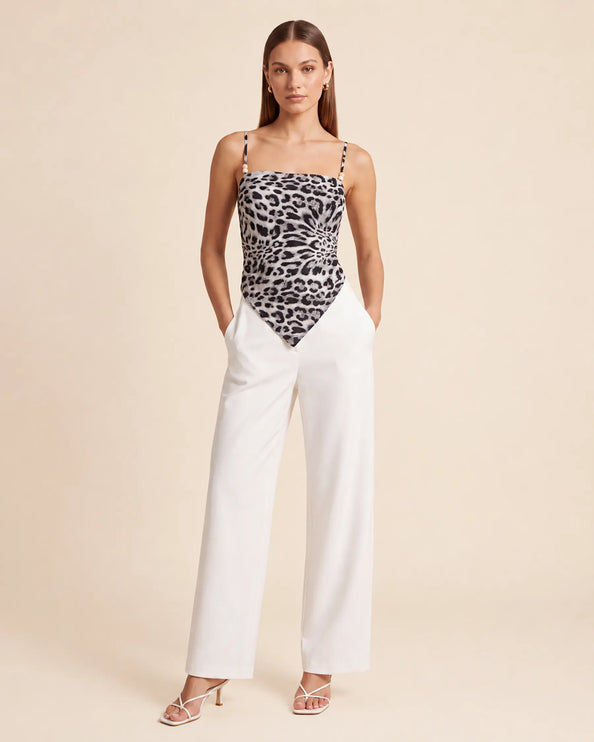 THE SAVANNAH TIE-BACK CAMI TOP IN MONOCHROME LEOPARD
