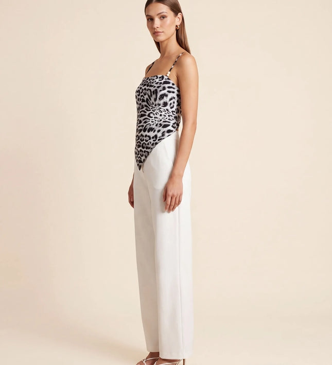 THE SAVANNAH TIE-BACK CAMI TOP IN MONOCHROME LEOPARD