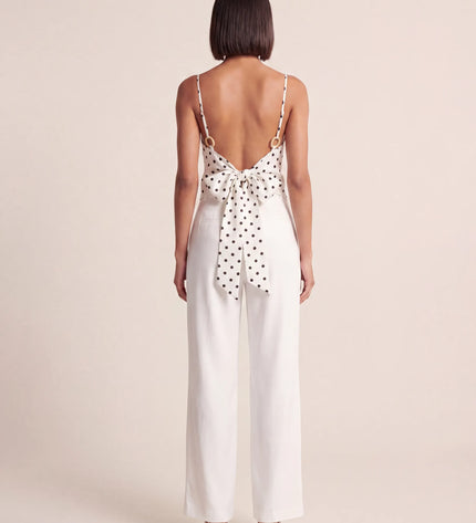 THE SAVANNAH TIE-BACK CAMI TOP IN WHITE POLKA DOT