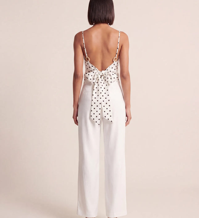 THE SAVANNAH TIE-BACK CAMI TOP IN WHITE POLKA DOT