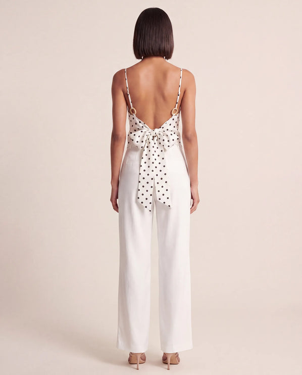 THE SAVANNAH TIE-BACK CAMI TOP IN WHITE POLKA DOT