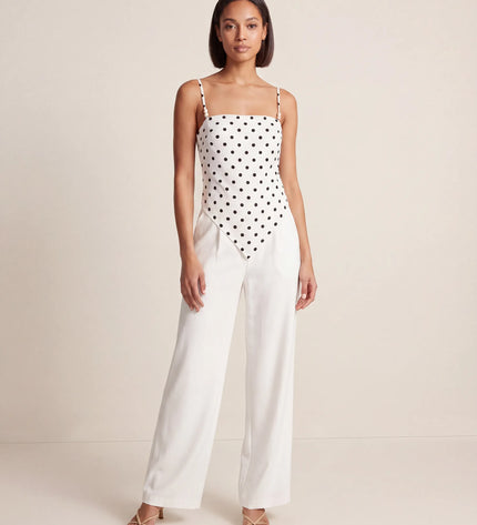 THE SAVANNAH TIE-BACK CAMI TOP IN WHITE POLKA DOT