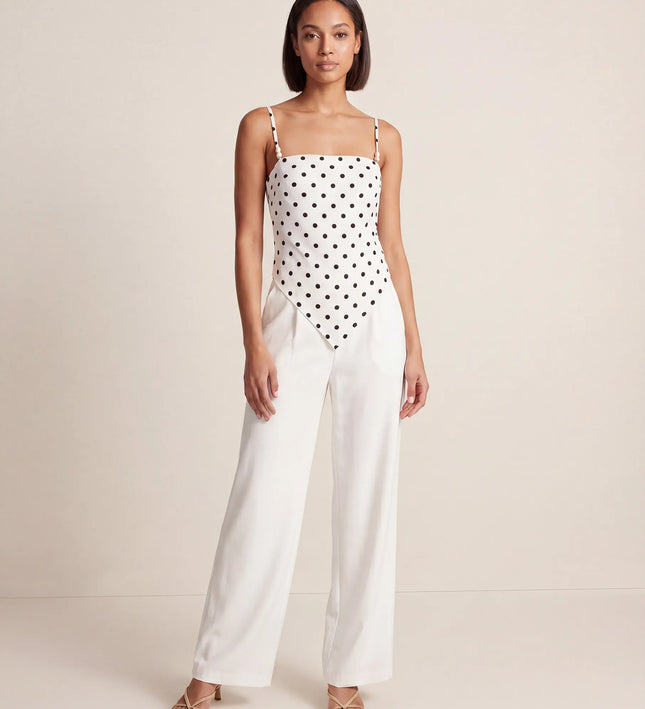 THE SAVANNAH TIE-BACK CAMI TOP IN WHITE POLKA DOT