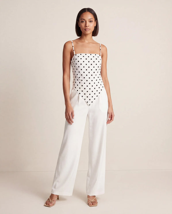THE SAVANNAH TIE-BACK CAMI TOP IN WHITE POLKA DOT