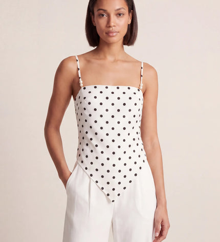THE SAVANNAH TIE-BACK CAMI TOP IN WHITE POLKA DOT