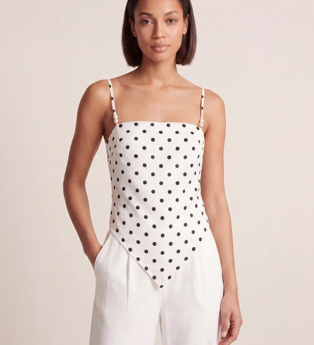 THE SAVANNAH TIE-BACK CAMI TOP IN WHITE POLKA DOT