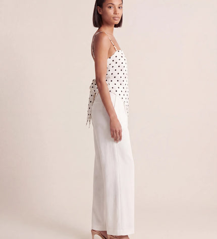 THE SAVANNAH TIE-BACK CAMI TOP IN WHITE POLKA DOT