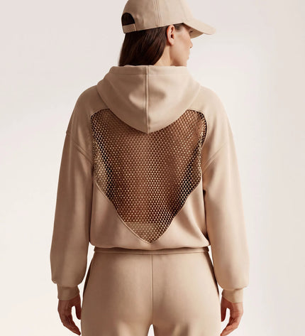 THE VALENTINA EMBELLISHED HEART HOODIE IN SOFT BEIGE