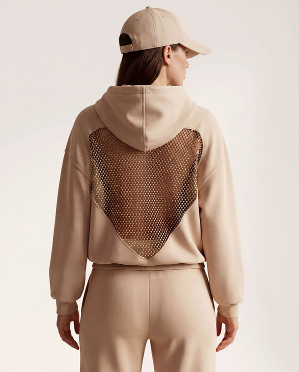 THE VALENTINA EMBELLISHED HEART HOODIE IN SOFT BEIGE