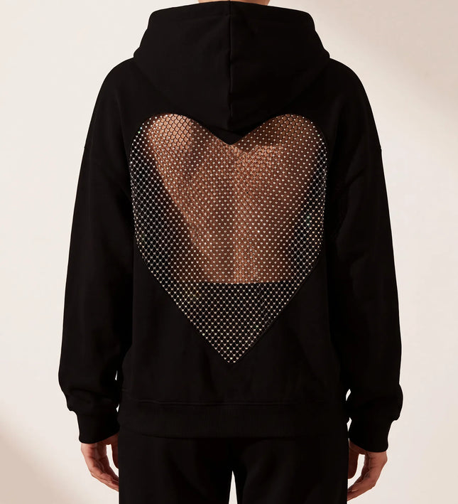 THE VALENTINA EMBELLISHED HEART HOODIE IN BLACK