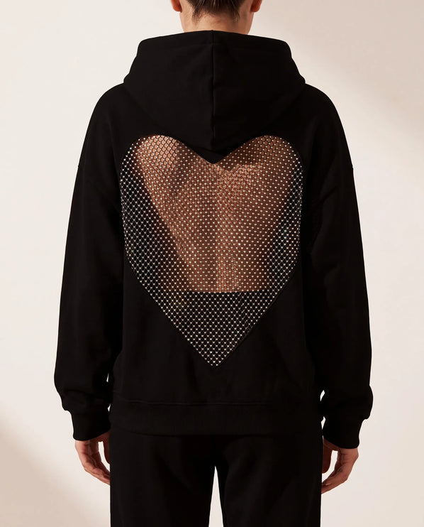 THE VALENTINA EMBELLISHED HEART HOODIE IN BLACK