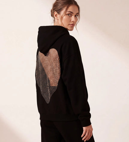 THE VALENTINA EMBELLISHED HEART HOODIE IN BLACK