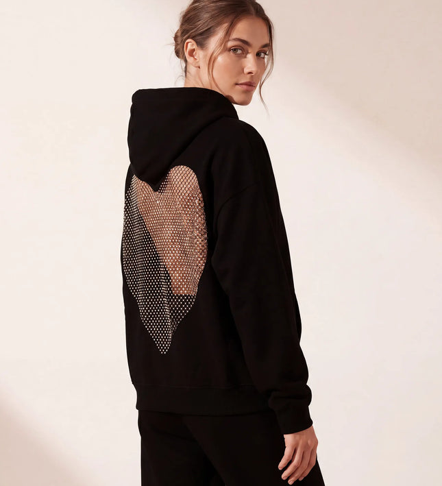 THE VALENTINA EMBELLISHED HEART HOODIE IN BLACK