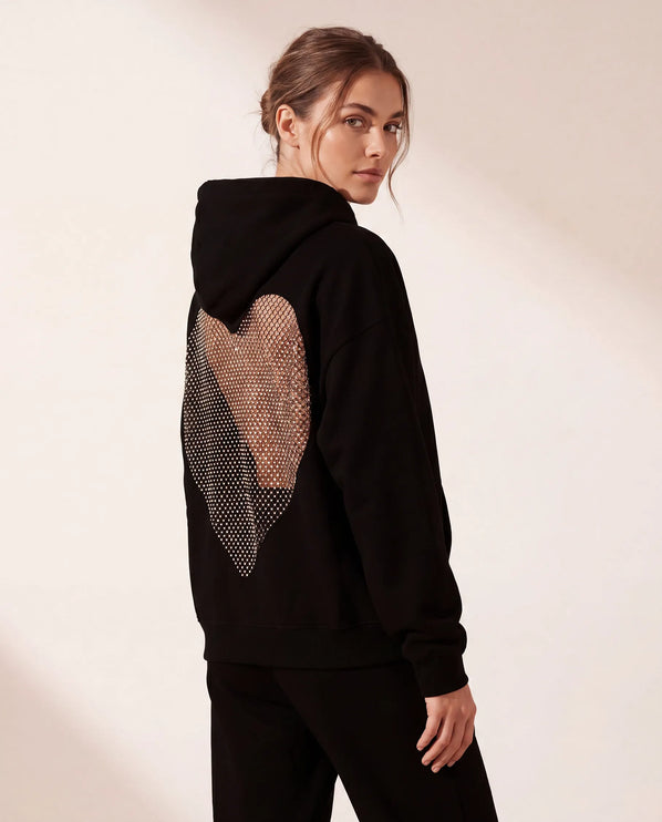 THE VALENTINA EMBELLISHED HEART HOODIE IN BLACK