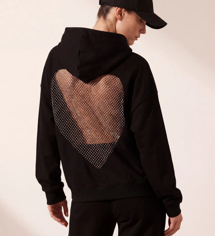 THE VALENTINA EMBELLISHED HEART HOODIE IN BLACK