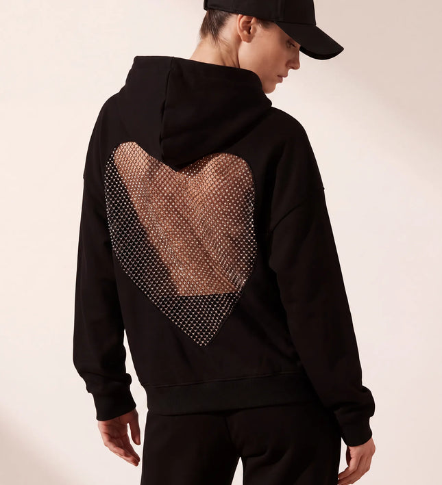 THE VALENTINA EMBELLISHED HEART HOODIE IN BLACK