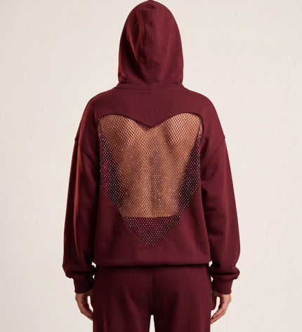 THE VALENTINA EMBELLISHED HEART HOODIE IN BURGUNDY