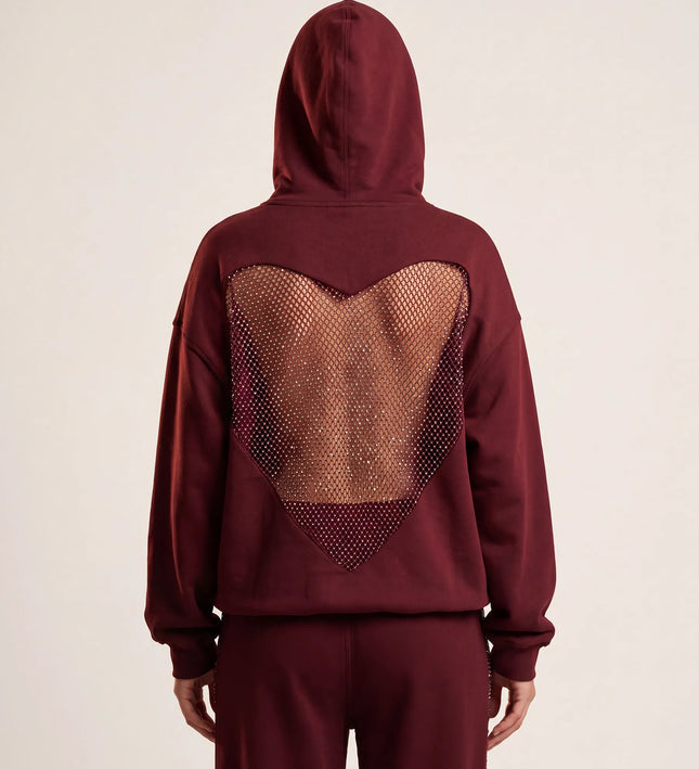 THE VALENTINA EMBELLISHED HEART HOODIE IN BURGUNDY
