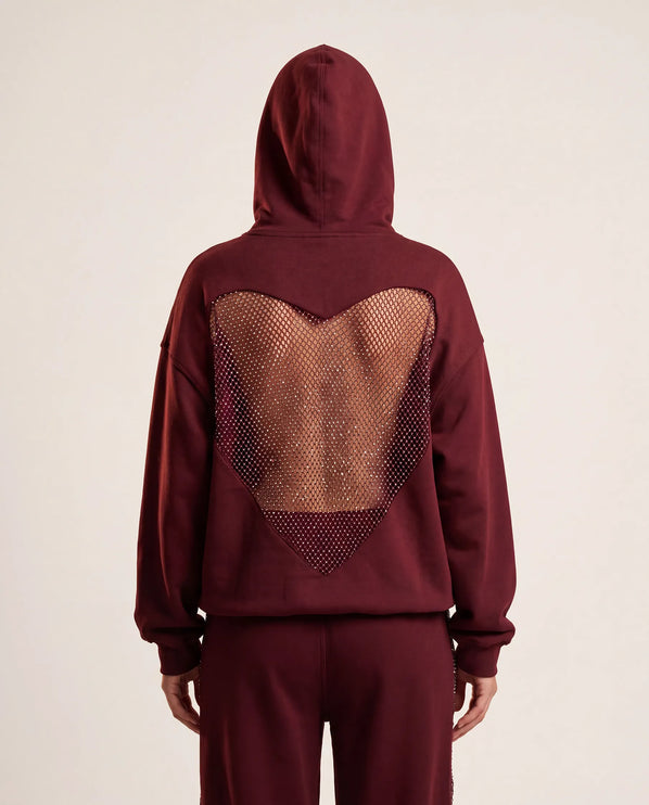 THE VALENTINA EMBELLISHED HEART HOODIE IN BURGUNDY