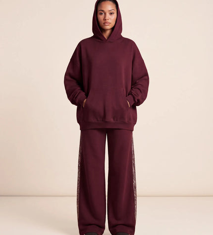 THE VALENTINA EMBELLISHED HEART HOODIE IN BURGUNDY