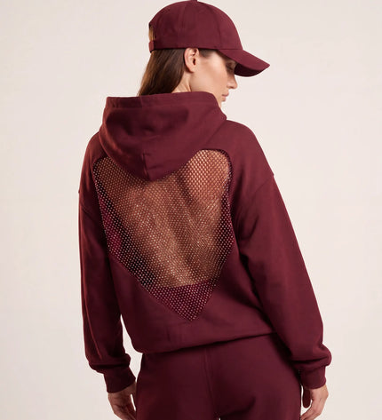 THE VALENTINA EMBELLISHED HEART HOODIE IN BURGUNDY
