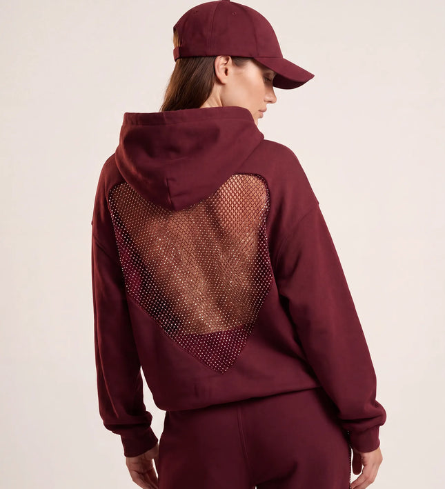 THE VALENTINA EMBELLISHED HEART HOODIE IN BURGUNDY