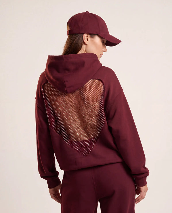 THE VALENTINA EMBELLISHED HEART HOODIE IN BURGUNDY