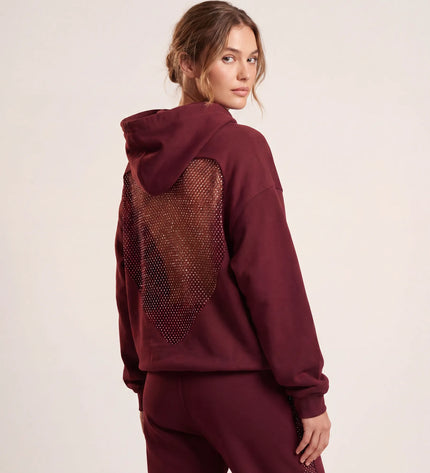 THE VALENTINA EMBELLISHED HEART HOODIE IN BURGUNDY