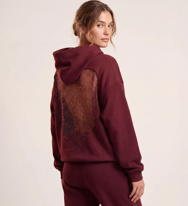 THE VALENTINA EMBELLISHED HEART HOODIE IN BURGUNDY