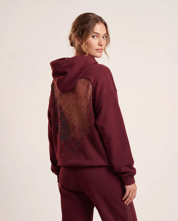THE VALENTINA EMBELLISHED HEART HOODIE IN BURGUNDY