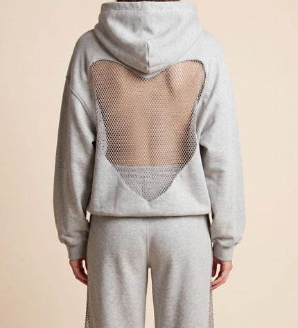 THE VALENTINA EMBELLISHED HEART HOODIE IN SOFT GREY