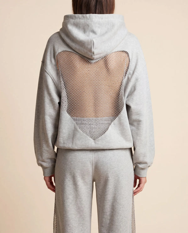 THE VALENTINA EMBELLISHED HEART HOODIE IN SOFT GREY