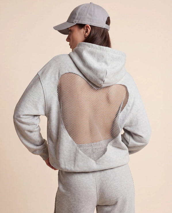 THE VALENTINA EMBELLISHED HEART HOODIE IN SOFT GREY