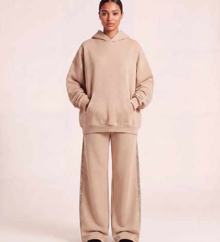 THE ASTRID EMBELLISHED MESH STAR HOODIE IN SOFT BEIGE