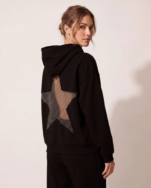 THE ASTRID EMBELLISHED MESH STAR HOODIE IN BLACK