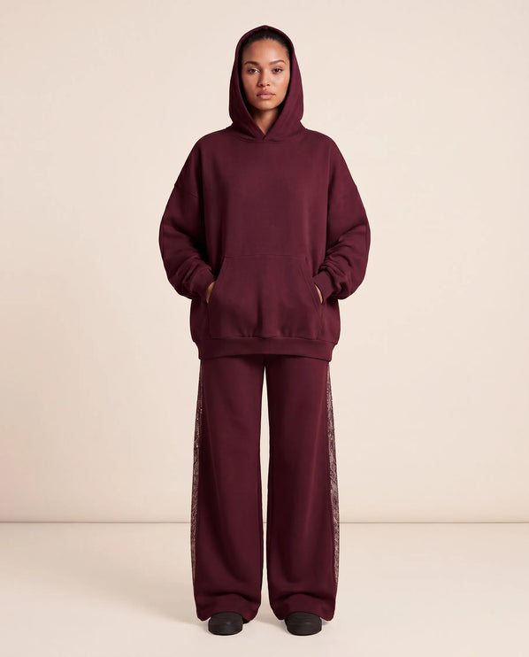 THE ASTRID EMBELLISHED MESH STAR HOODIE IN BURGUNDY