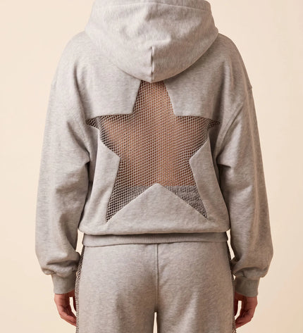 THE ASTRID EMBELLISHED MESH STAR HOODIE IN SOFT GREY