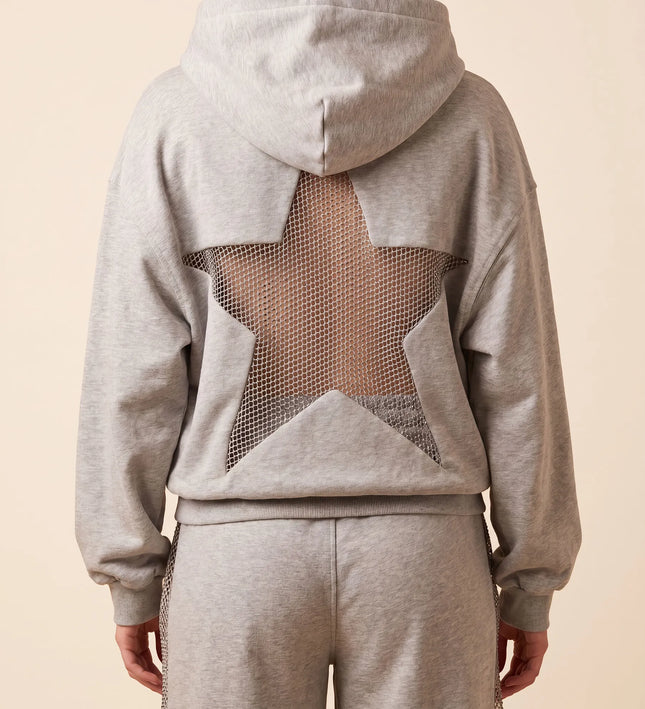 THE ASTRID EMBELLISHED MESH STAR HOODIE IN SOFT GREY