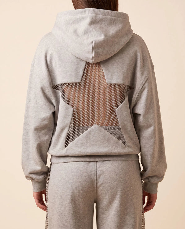 THE ASTRID EMBELLISHED MESH STAR HOODIE IN SOFT GREY