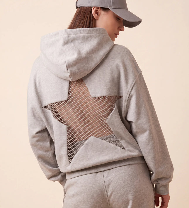 THE ASTRID EMBELLISHED MESH STAR HOODIE IN SOFT GREY