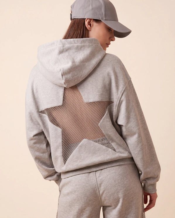 THE ASTRID EMBELLISHED MESH STAR HOODIE IN SOFT GREY