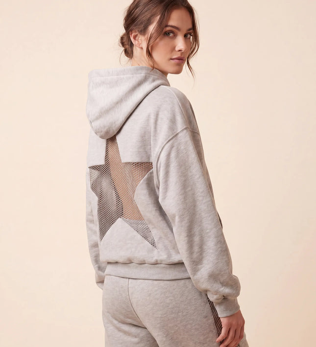 THE ASTRID EMBELLISHED MESH STAR HOODIE IN SOFT GREY