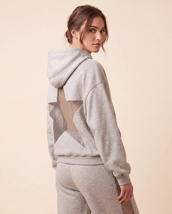 THE ASTRID EMBELLISHED MESH STAR HOODIE IN SOFT GREY