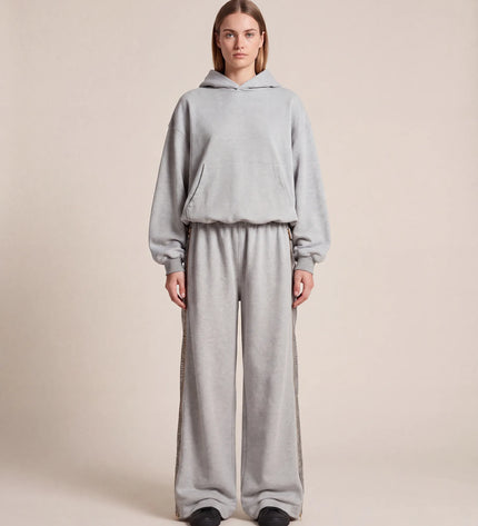 THE ASTRID EMBELLISHED MESH STAR HOODIE IN SOFT GREY