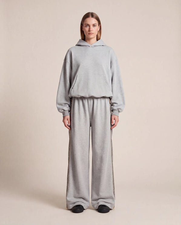 THE ASTRID EMBELLISHED MESH STAR HOODIE IN SOFT GREY