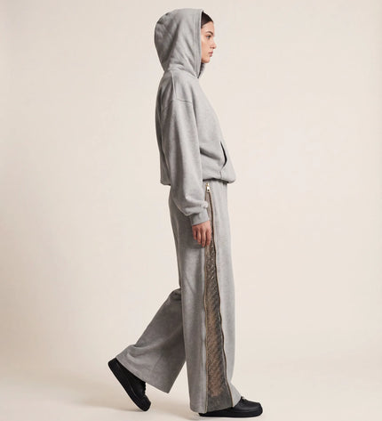 THE ASTRID EMBELLISHED MESH STAR HOODIE IN SOFT GREY