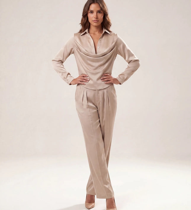 THE MONROE DRAPE BLOUSE IN CHAMPAGNE BEIGE