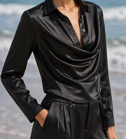 THE MONROE DRAPE BLOUSE IN MIDNIGHT BLACK