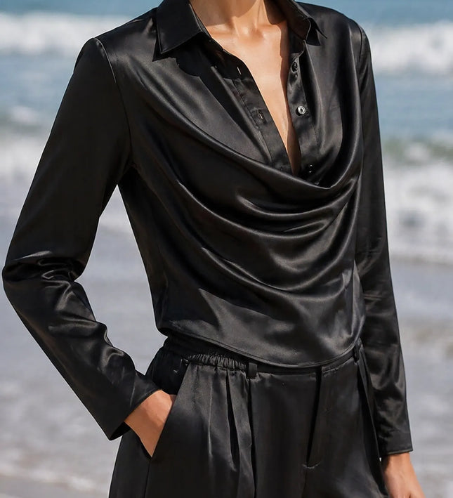 THE MONROE DRAPE BLOUSE IN MIDNIGHT BLACK