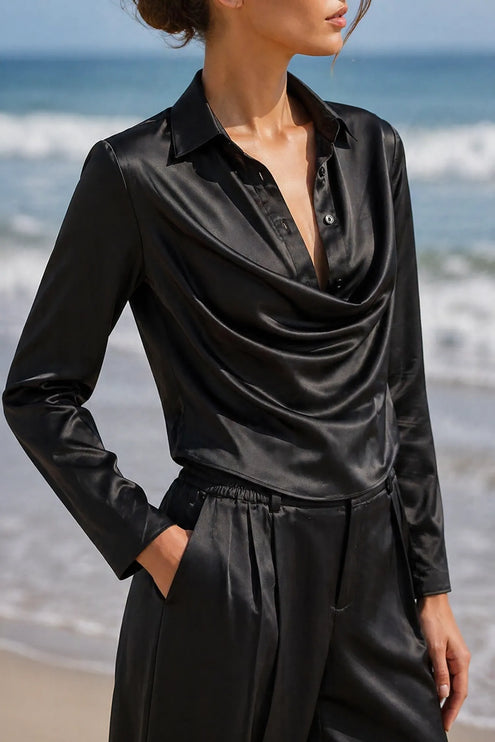 THE MONROE DRAPE BLOUSE IN MIDNIGHT BLACK